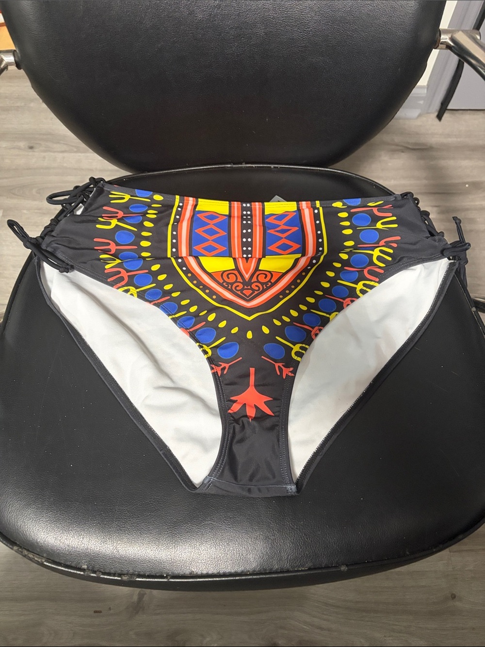 SHEIN Black Bikini Bottom with Multicolor Tribal Print